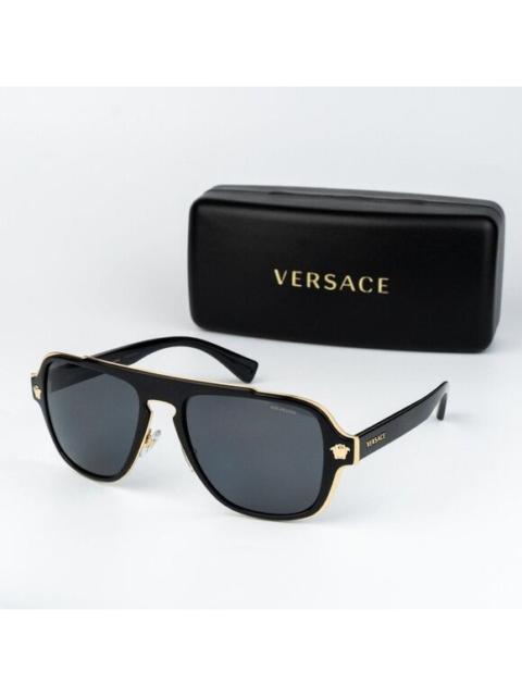 VERSACE Versace Men Sunglasses Black Grey Polarized Aviator VE2199 100281 NEW AUTHENTIC