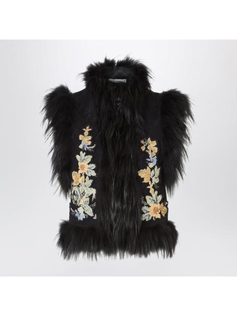 FENDI Fendi Black Wool Waistcoat With Embroidery And Fox Fur Trim Women