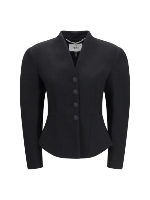 Other Designers Nissa Tailored Wool-blend V-neck Jacket Black