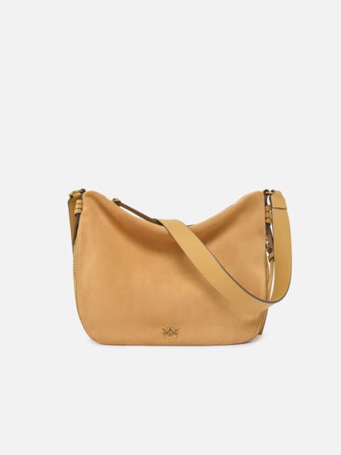 PINKO MEDIUM SUEDE HOBO BAG WITH LOVE BIRDS LOGO
