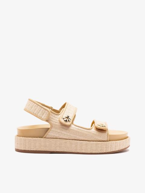 Larroudé Jetty Sandal In Natural Beach Raffia and Beige Leather