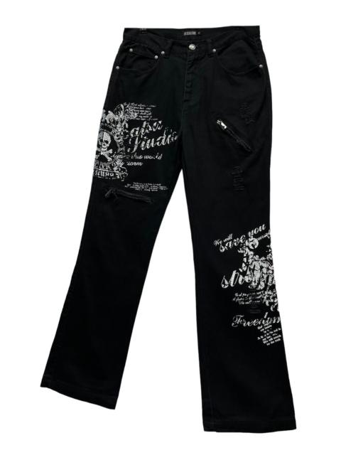 Other Designers Japanese Brand - ☠️BAT-SU STUDIO Goth Punk Skull Distressed High Waist Denim