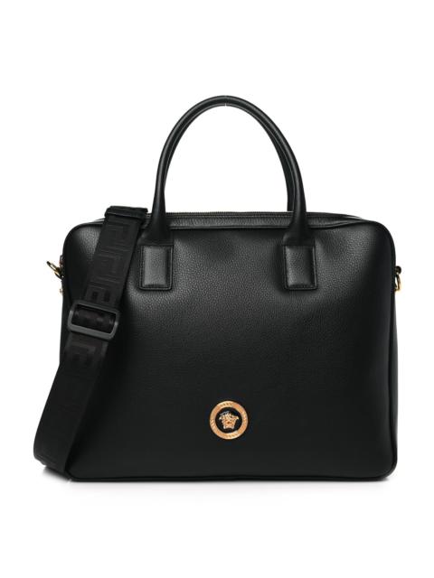 Versace Black Leather Laptop Briefcase Bag with Medusa Emblem