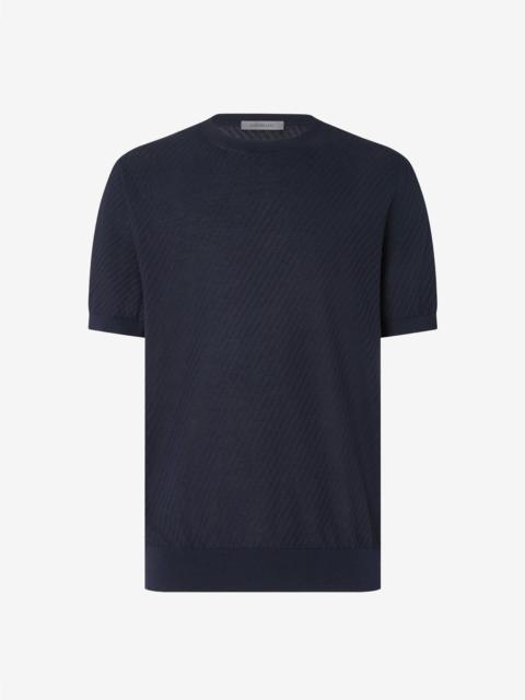 CORNELIANI Navy blue ice cotton and silk polo shirt with zip