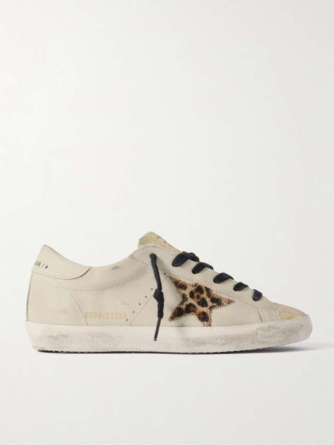 Super-Star distressed glittered leather and calf hair sneakers Off-white