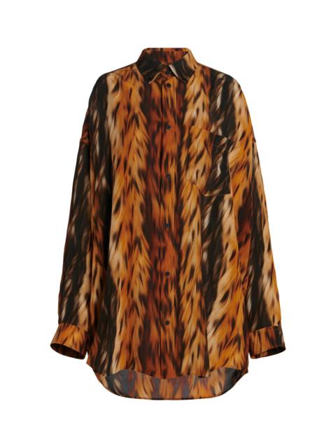 BALENCIAGA AI-Printed Silk Crepe Shirt brown