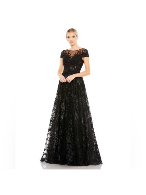 Other Designers NWT Mac Duggal 20405 Embellished Floral Cap Sleeve‎ A Line Gown Black Sz 10 $798