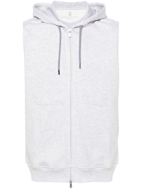 Brunello Cucinelli Men Cotton, Cashmere And Silk French Terry Double Cloth Vest With Zipper And Hood