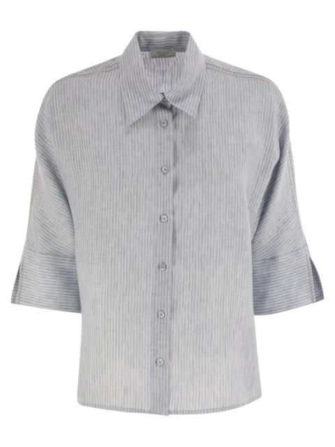 Peserico - Peserico Women Pure Linen Striped Canvas Shirt