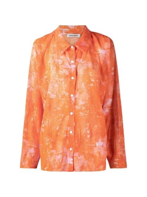 HENRIK VIBSKOV SHORT MESH PLISSÉ SHIRT - ORANGE RIDDLE