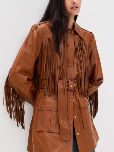 FARM RIO Brown Fringe Leather Coat