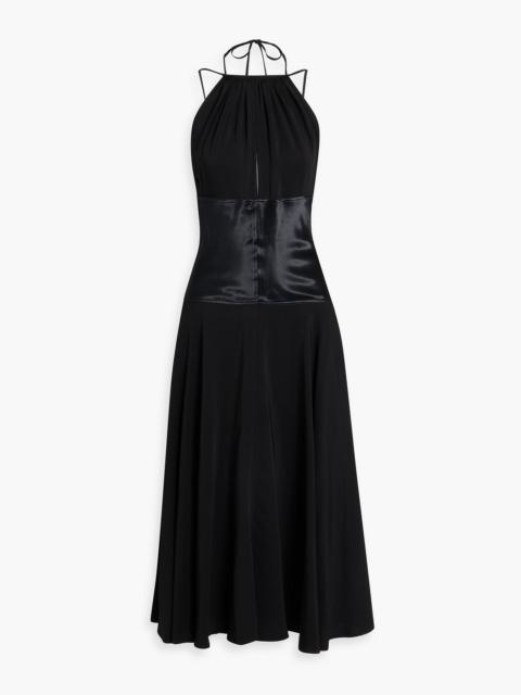FERRAGAMO Satin-paneled crepe midi dress