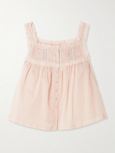 DÔEN Fidella Cropped Lace-trimmed Organic Cotton-voile Top