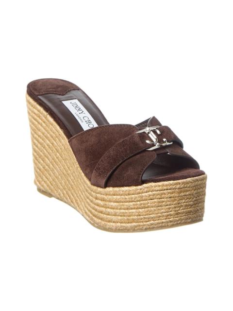 JIMMY CHOO Jimmy Choo Leda 100 Suede Wedge Sandal