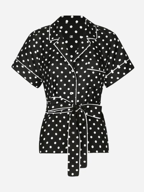 Dolce & Gabbana Short-sleeved silk pajama shirt with polka-dot print