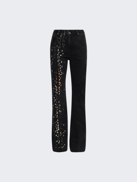 David Koma Speckled Foil Print Straight Leg Jeans Black And Silver