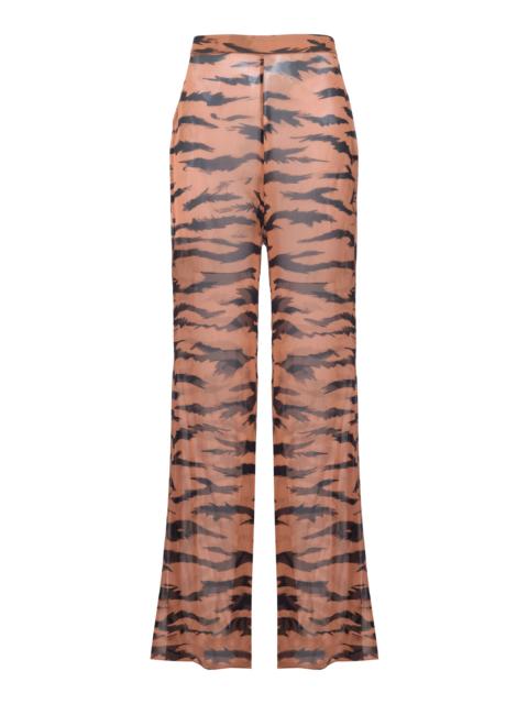 ADRIANA DEGREAS x Sabine Getty Animal-Print Silk Flared Pants animal