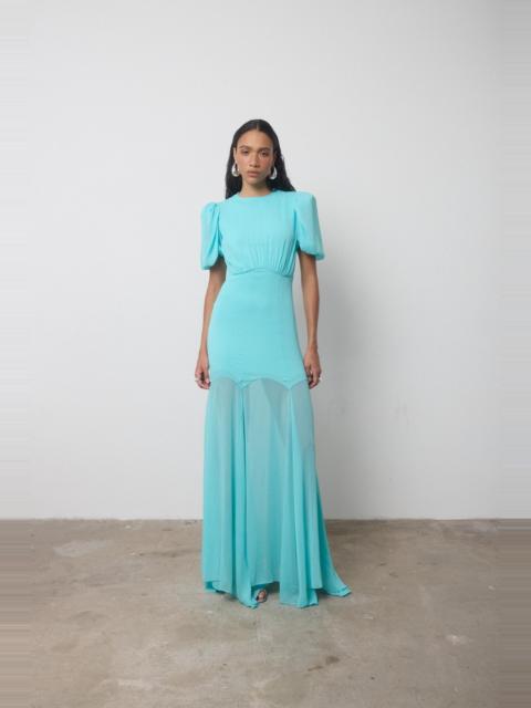 De La Vali AGUA MAXI DRESS IN TURQUOISE CRINKLE CHIFFON