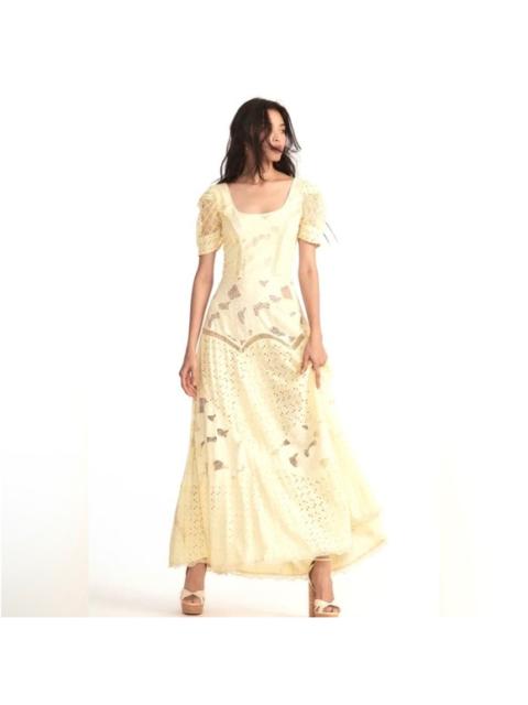 Other Designers NWT LoveShackFancy Nella EyeletPatchwork Maxi Dress Yellow Sz 2 $695
