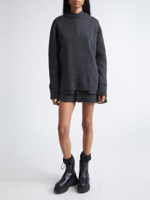 sacai Sacai Mixed Media Long Sleeve Wool Suiting & Knit Sweater Dress in Charcoal Gray at Nordstrom