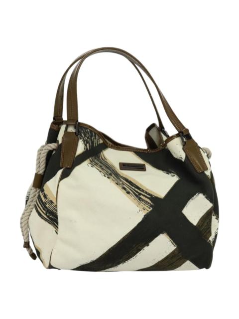 Burberry Tote Bag Canvas Enamel White Black Khaki