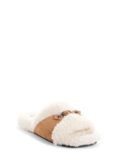 BALENCIAGA Balenciaga Furry Faux Fur Slide Sandal in Off White/Brown/Brass at Nordstrom
