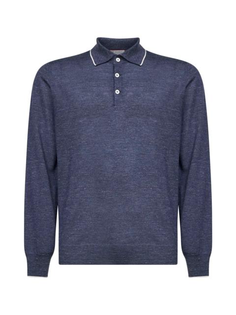 Brunello Cucinelli Brunello Cucinelli Men Avio Blue Cashmere, Silk And Hemp Knit Polo Shirt