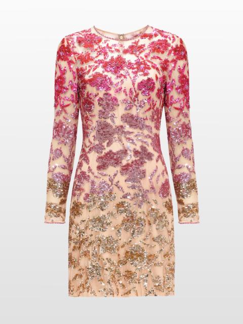 JENNY PACKHAM Jenny Packham Jazz Sequin-Embellished Floral-Pattern Mini Dress in Morganite at Nordstrom