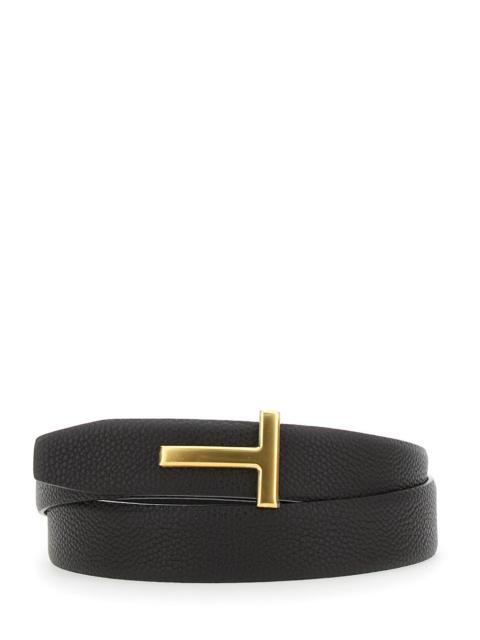 TOM FORD Tom Ford Men Brown Reversible Belt With T Buckle On The Front In Grained Leather For Men