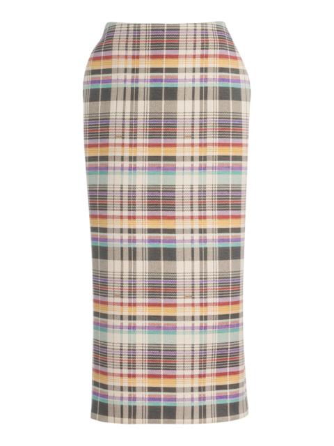 BRANDON MAXWELL The Mercer  Bonded Wool-Silk Mikado Pencil Midi Skirt multi