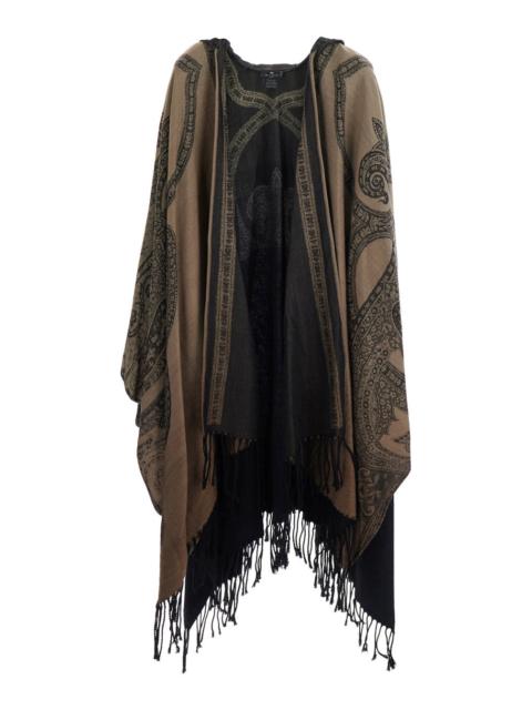 Etro Etro Women Brown Hooded Cape With All-Over Paisley Motif In Wool For Women
