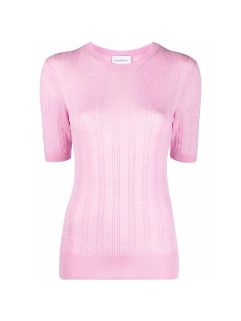FERRAGAMO Ferragamo Gancini-Pattern Short-Sleeve Knitted Top
