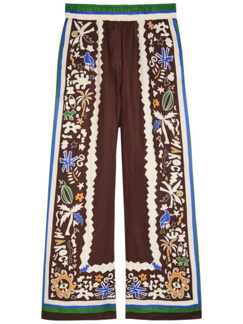 ALÉMAIS Alemais Maroc Printed Wide-leg Linen Trousers