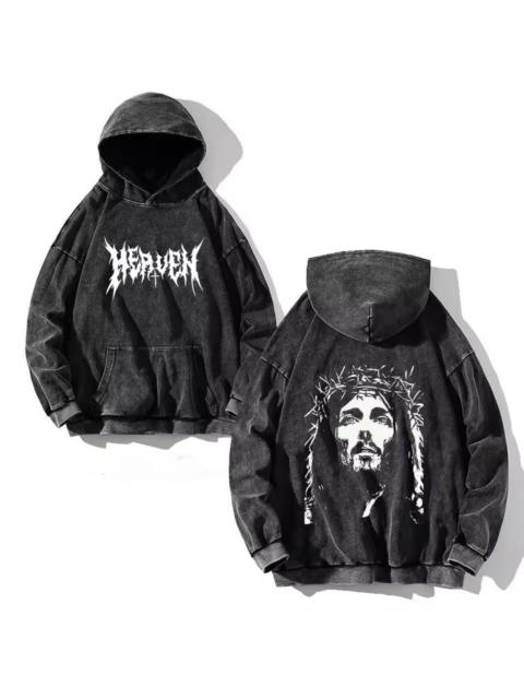 Other Designers Japanese Brand - Gothic Y2K Jesus Heaven Print Washed Hoodies