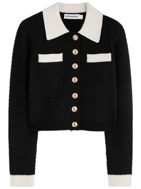 self-portrait Self-portrait Contrast-trim Waffle-knit Cardigan