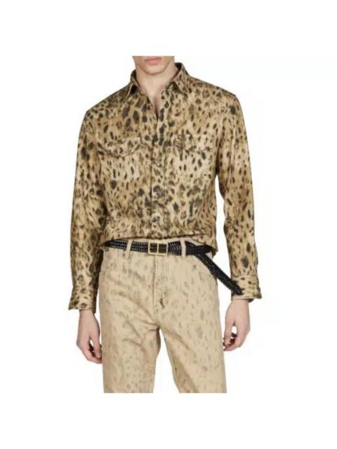 Tom Ford Leather Shirt in Animal Print Large