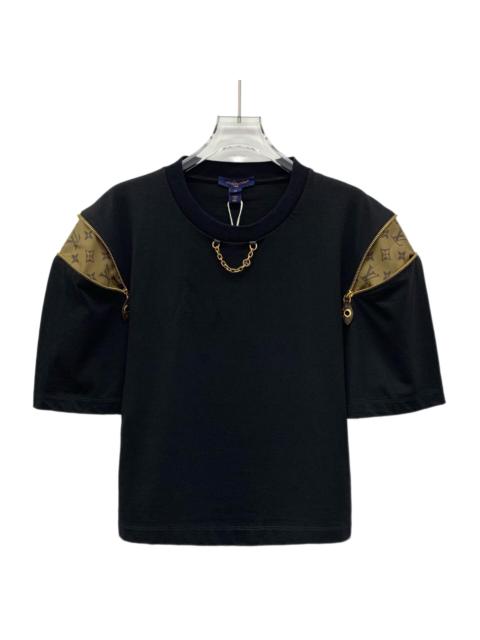 Louis Vuitton Louis Vuitton 2023 Black Zip Color-Block Monogram Cotton Crew Neck Short Sleeve T-Shirt