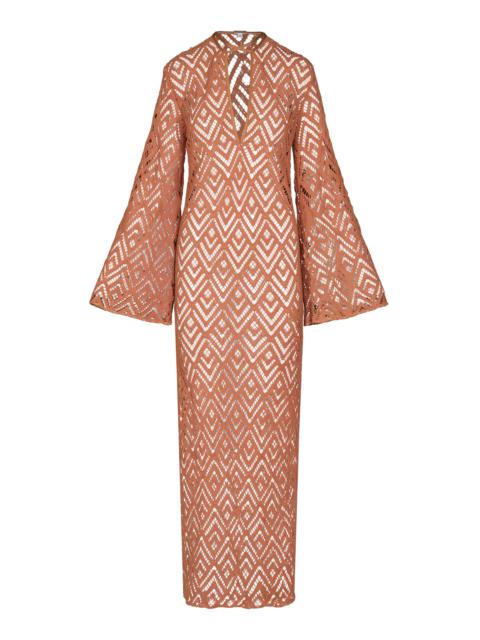 Johanna Ortiz Wild Savannah Crochet Cotton Tunic Maxi Dress nude