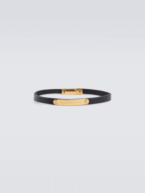 SAINT LAURENT Logo-plaque leather bracelet