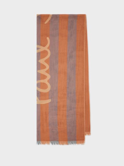 Paul Smith Women's Orange Stripe Cotton Logo Scarf