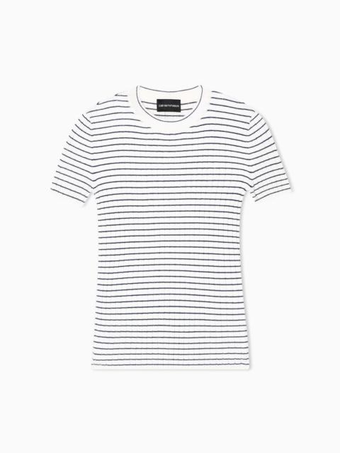 EMPORIO ARMANI RIBBED T-SHIRT WITH STRIPED MOTIF