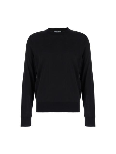 Dolce & Gabbana Black Sweater With Tonal Signature Logo In Silk Man
