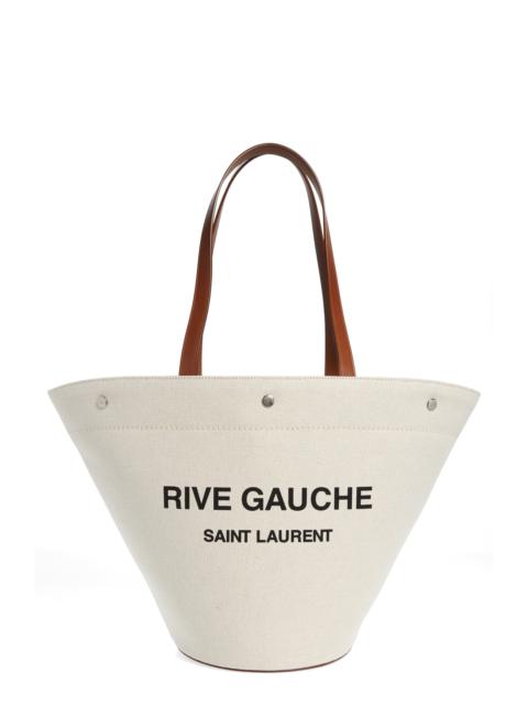 SAINT LAURENT Saint Laurent Rive Gauche Canvas Tote in Greggio/Nero/Brick at Nordstrom