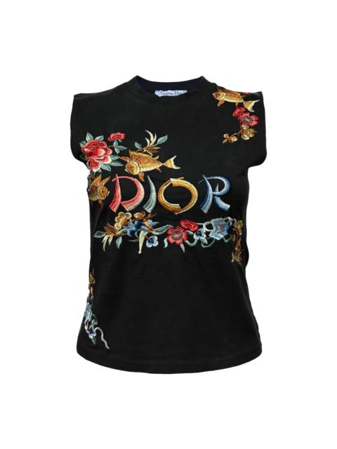 Dior CHRISTIAN DIOR 2002 Oriental Koi Fish Floral Embroidered Tank Top