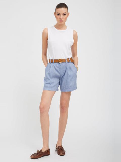 SPRWMN BLUE LINEN PLEATED TROUSER SHORTS