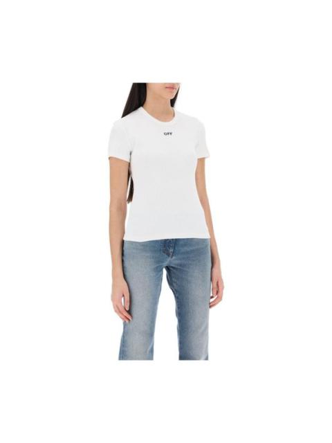 Off-white ribbed t-shirt with off embroidery Size EU 40 for Women