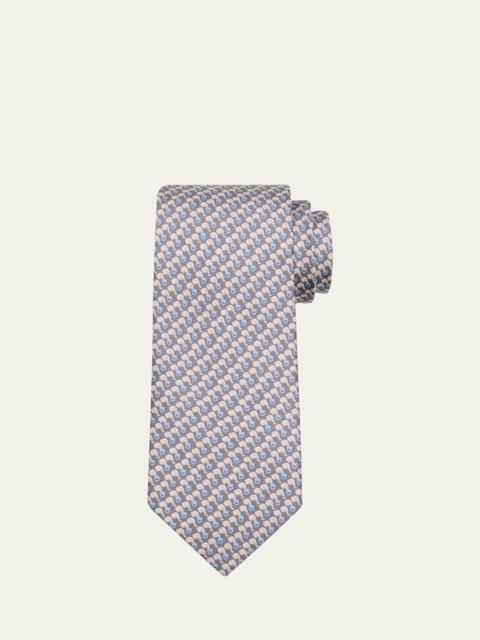 FERRAGAMO Men's Micro-Elephant and Gancio Jacquard Silk Tie