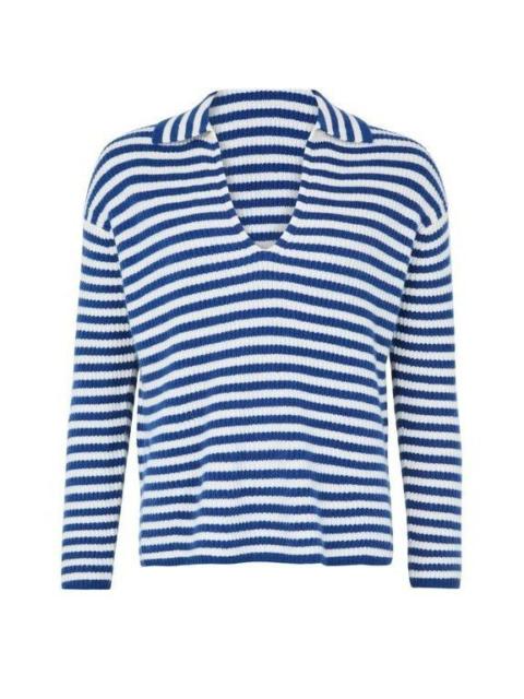 Max Mara MAX MARA Striped Polo Neck Blue White Cashmere Sweater New &