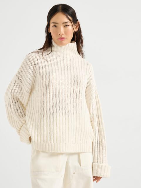 Brunello Cucinelli Cashmere Feather yarn wide rib turtleneck sweater