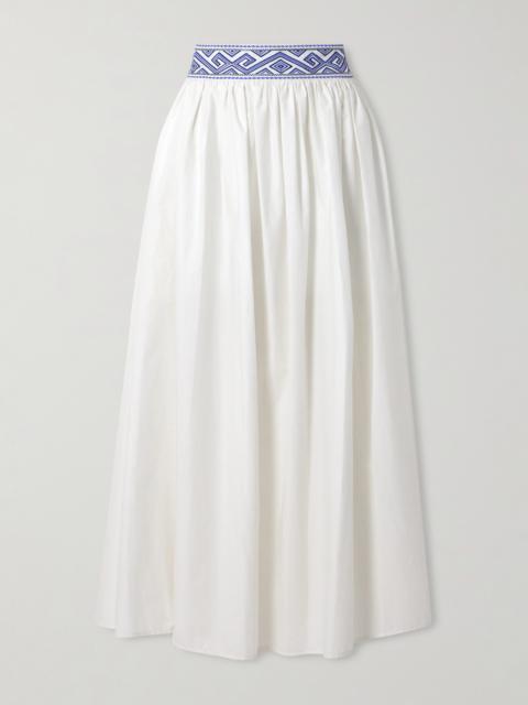 EMPORIO SIRENUSE Ombretta Embroidered Cotton Midi Skirt
